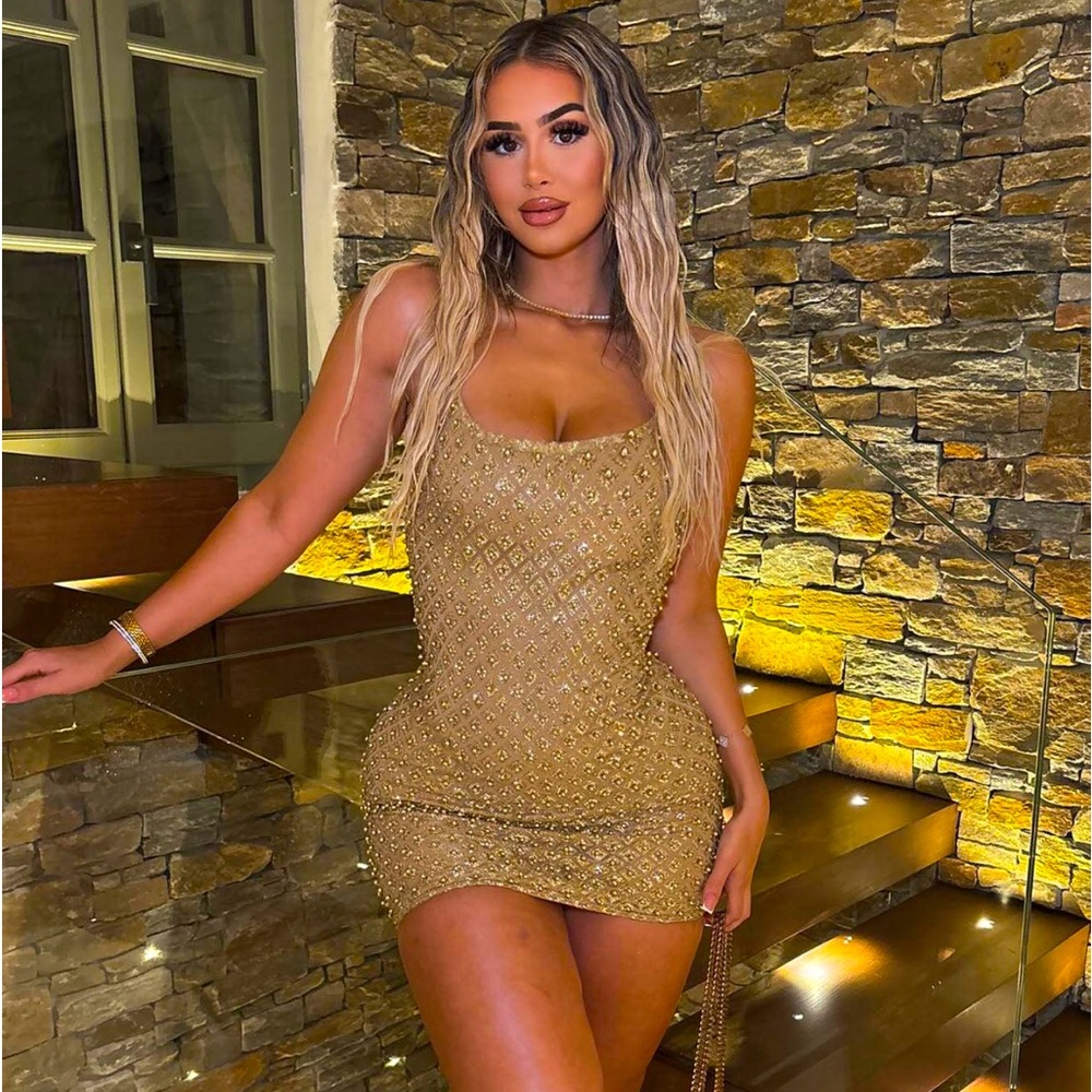 Fashion Nova Roxi Dress Gold Bling